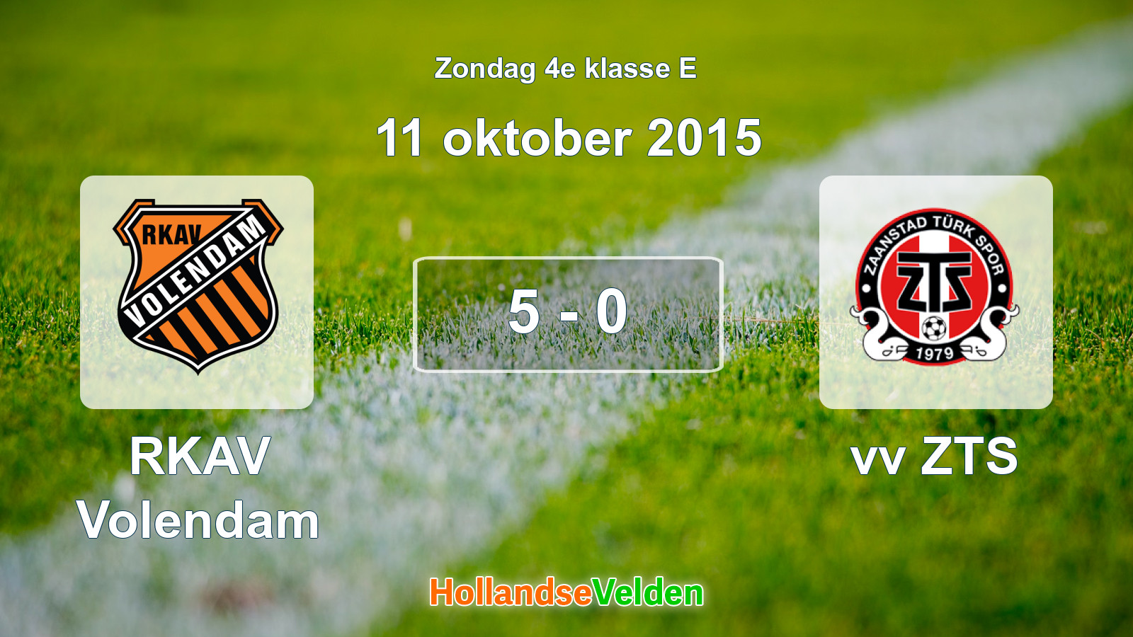 Gespeelde wedstrijd: RKAV Volendam - vv ZTS 5 - 0 (11 oktober 2015)