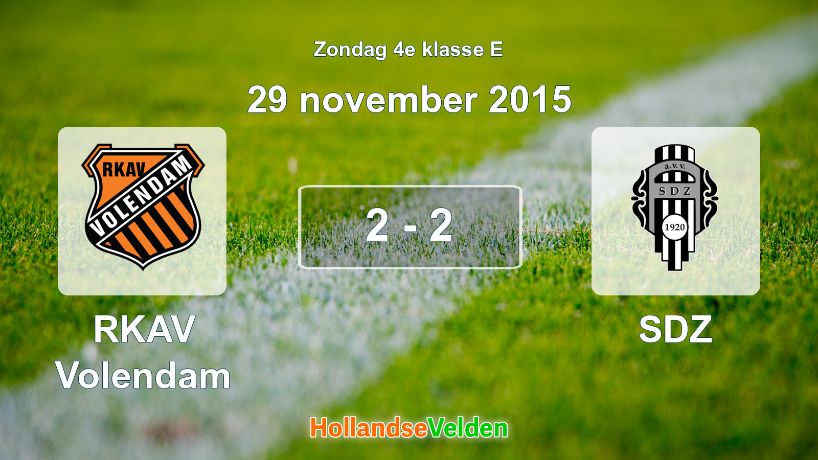 Gespeelde wedstrijd: RKAV Volendam - SDZ 2 - 2 (29 november 2015)