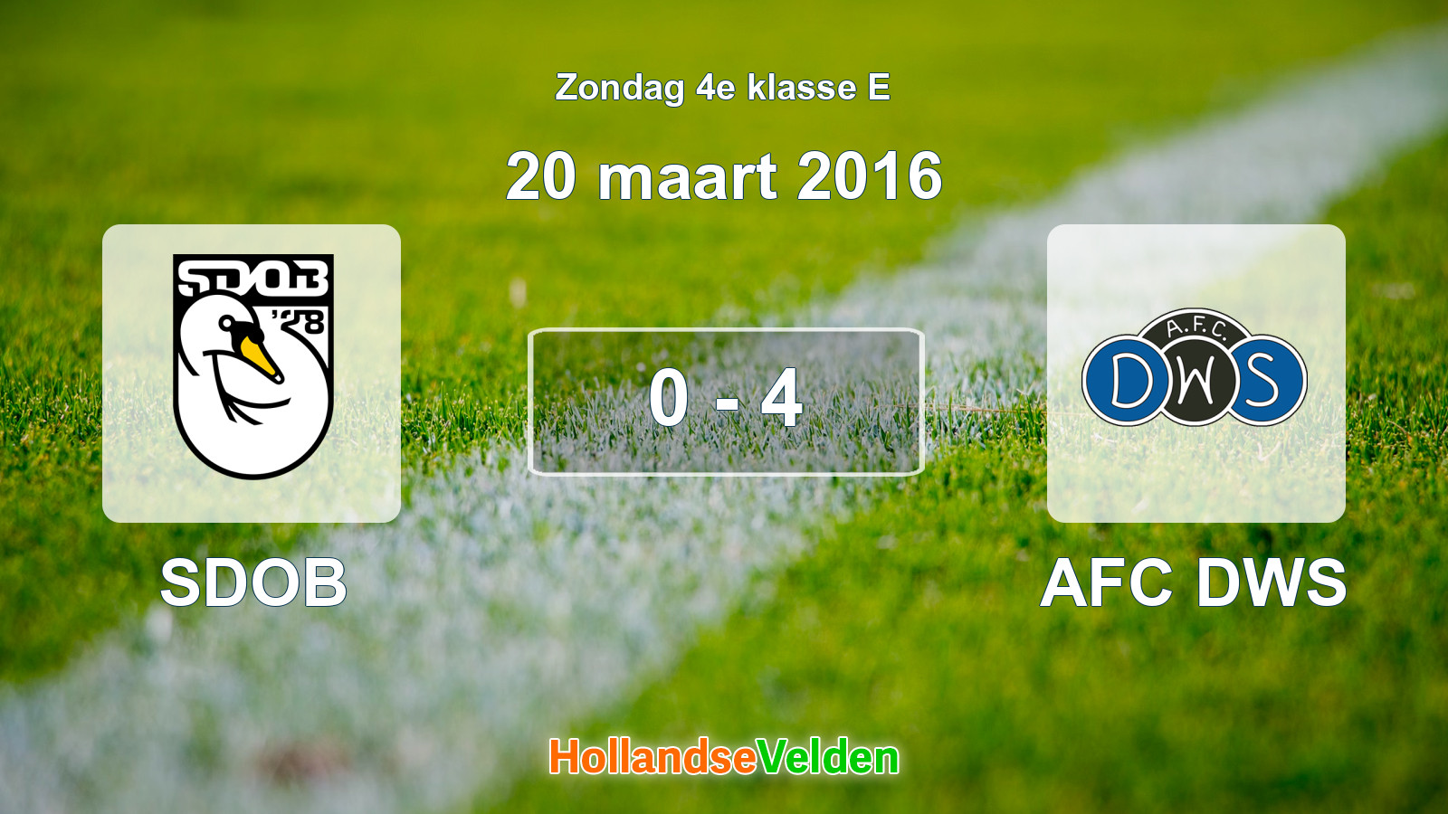 Gespeelde wedstrijd: SDOB - AFC DWS 0 - 4 (20 maart 2016)