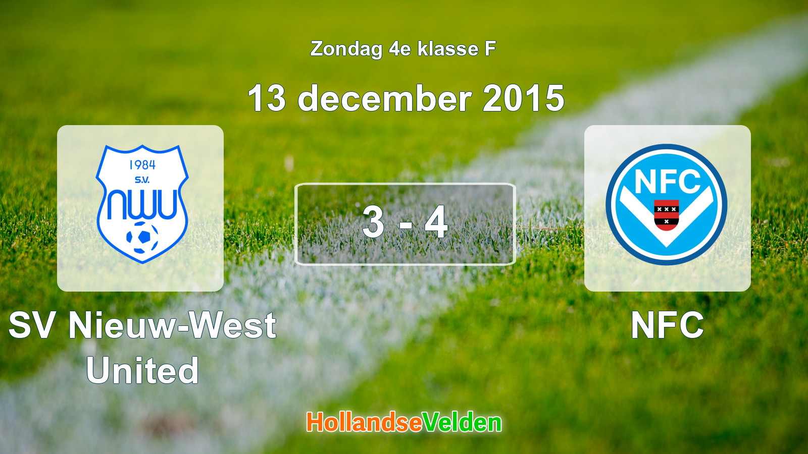 Gespeelde wedstrijd: SV Nieuw-West United - NFC 3 - 4 (13 december 2015)