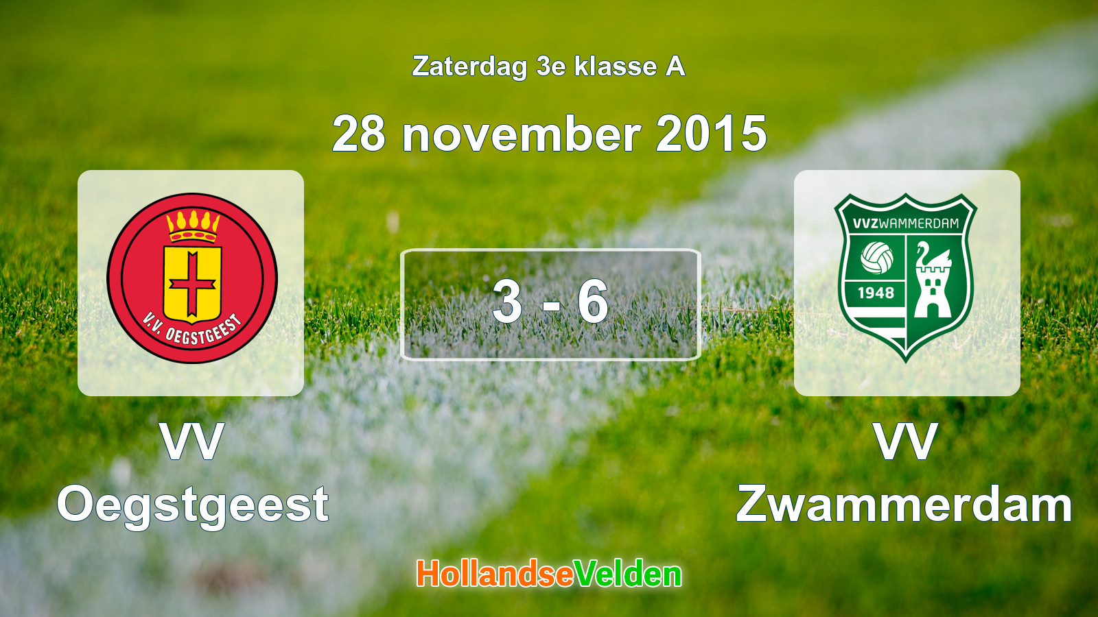Gespeelde wedstrijd: VV Oegstgeest - VV Zwammerdam 3 - 6 (28 november 2015)