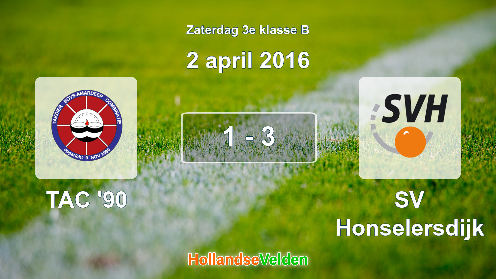 Gespeelde wedstrijd: TAC '90 - SV Honselersdijk 1 - 3 (2 april 2016)