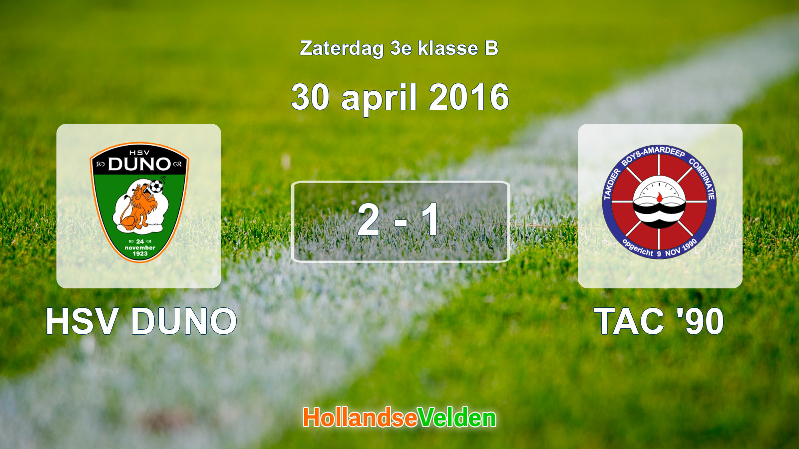 Gespeelde wedstrijd: HSV DUNO - TAC '90 2 - 1 (30 april 2016)