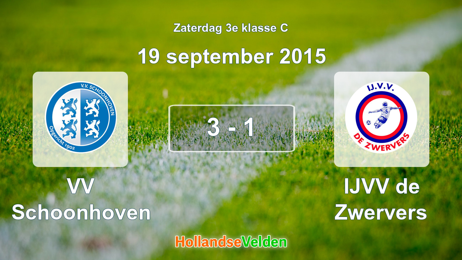 Gespeelde wedstrijd: VV Schoonhoven - IJVV de Zwervers 3 - 1 (19 september 2015)