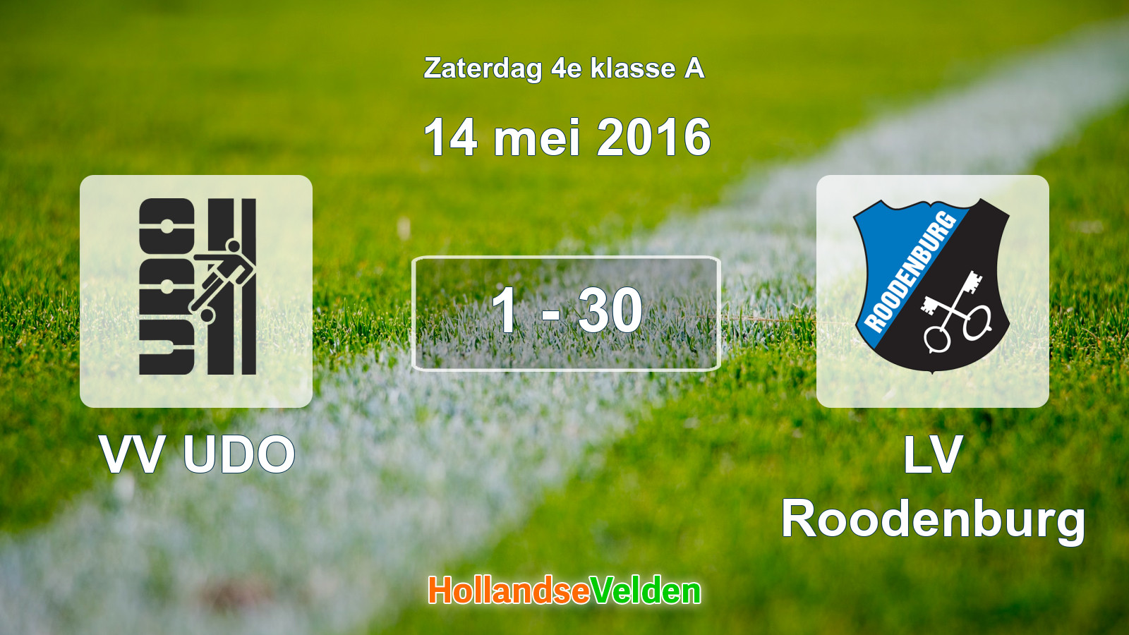 Gespeelde wedstrijd: VV UDO - LV Roodenburg 1 - 30 (14 mei 2016)