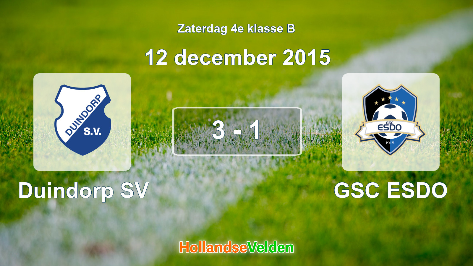 Gespeelde wedstrijd: Duindorp SV - GSC ESDO 3 - 1 (12 december 2015)