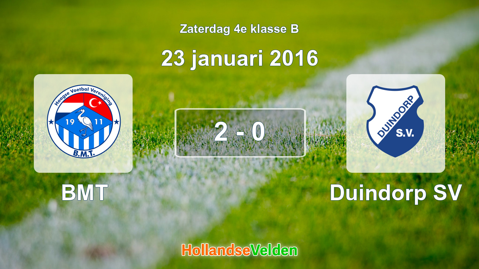Gespeelde wedstrijd: BMT - Duindorp SV 2 - 0 (23 januari 2016)
