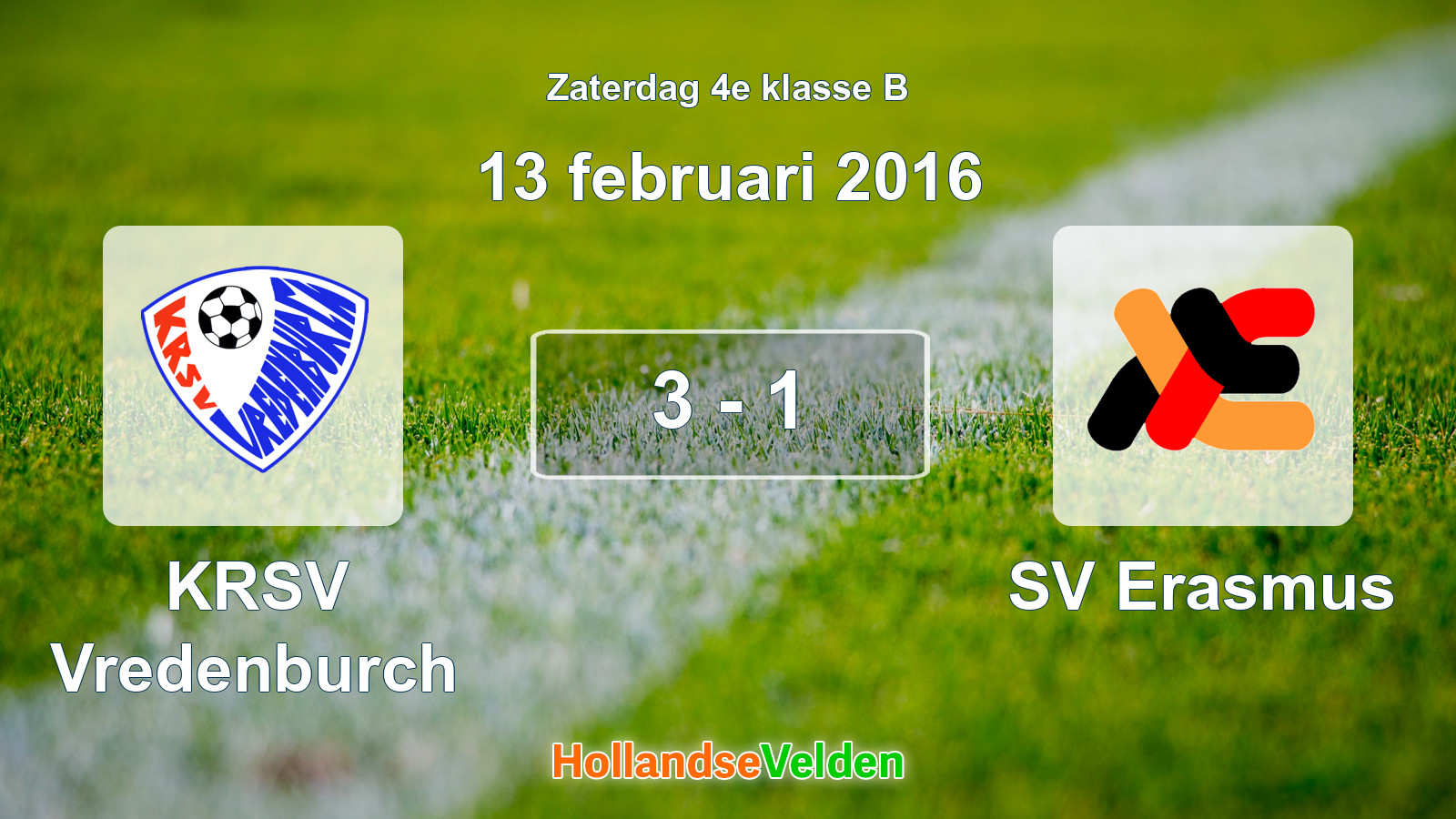 Gespeelde wedstrijd: KRSV Vredenburch - SV Erasmus 3 - 1 (13 februari 2016)