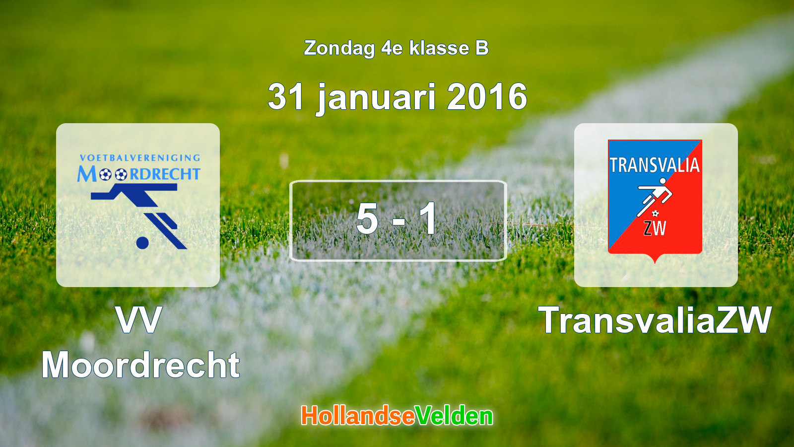 Gespeelde wedstrijd: VV Moordrecht - TransvaliaZW 5 - 1 (31 januari 2016)