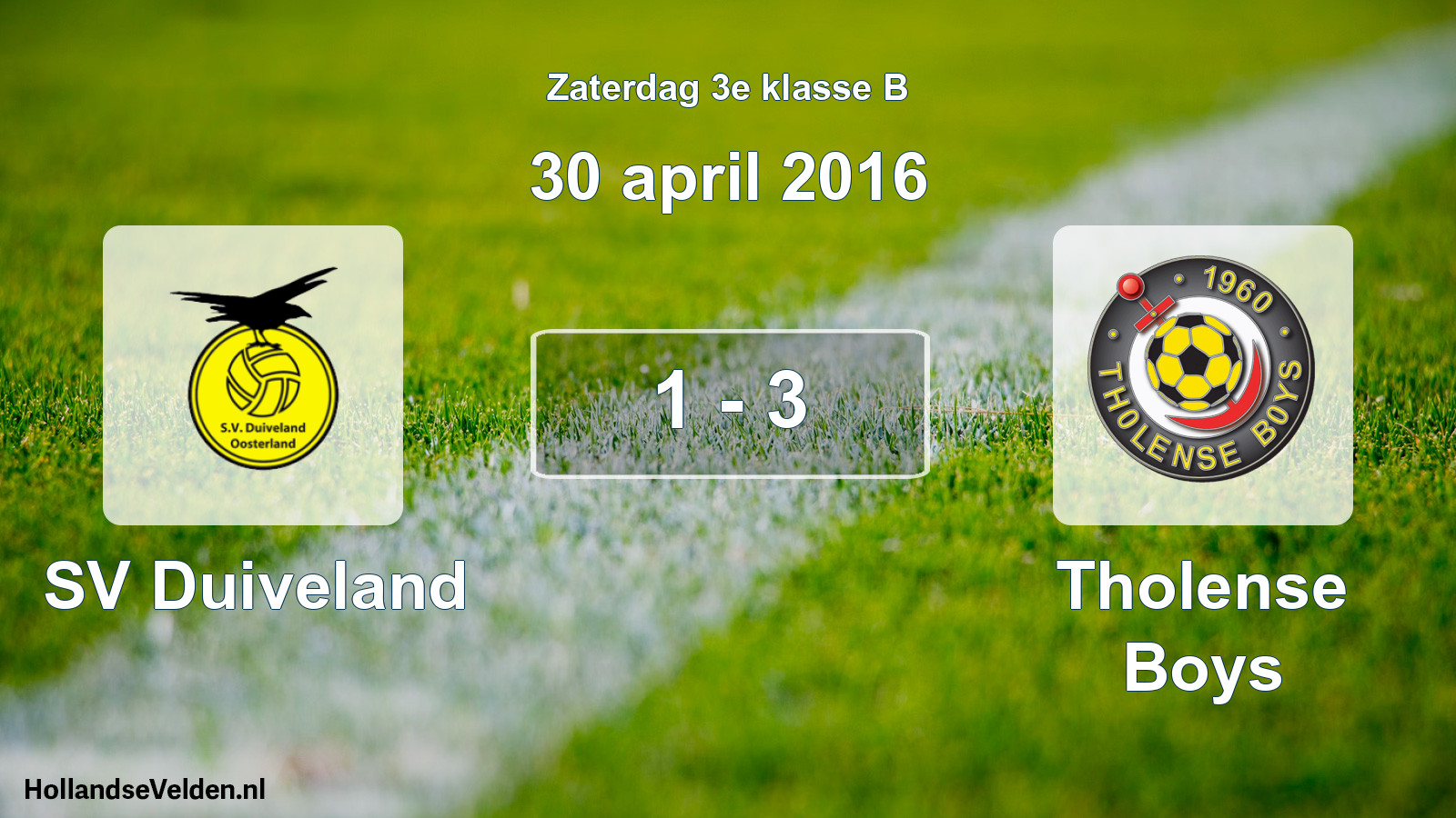 Gespeelde wedstrijd: SV Duiveland - Tholense Boys 1 - 3 (30 april 2016)