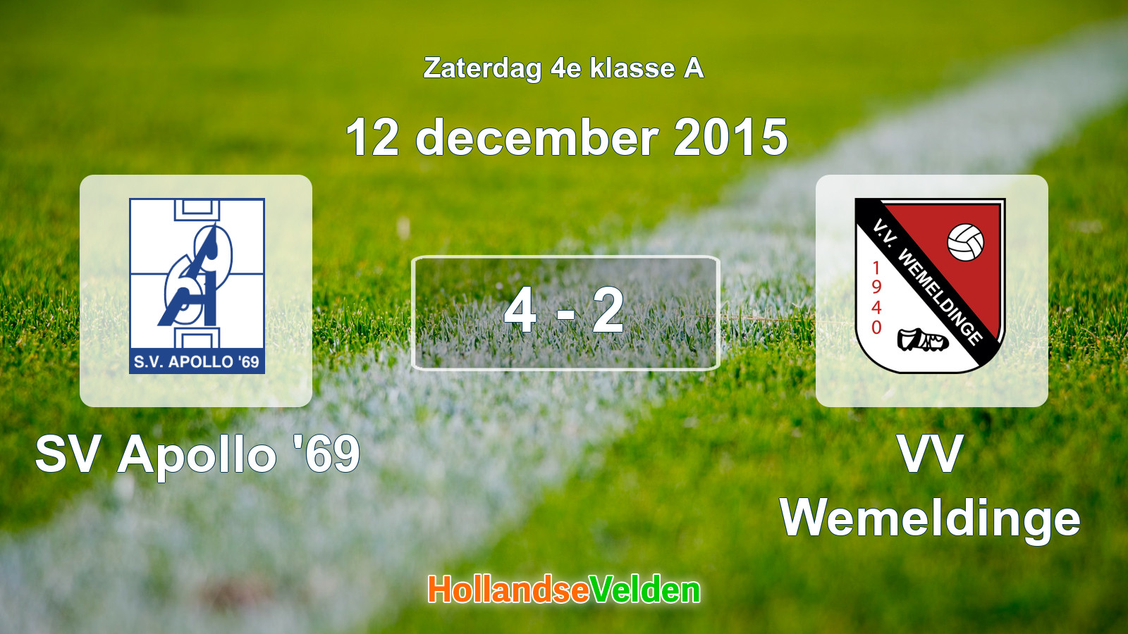 Gespeelde wedstrijd: SV Apollo '69 - VV Wemeldinge 4 - 2 (12 december 2015)