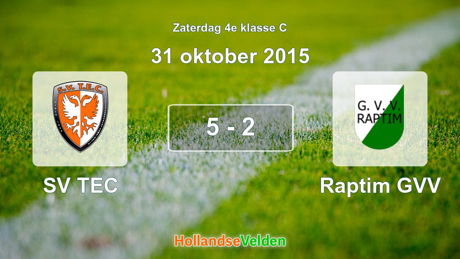 Gespeelde wedstrijd: SV TEC - Raptim GVV 5 - 2 (31 oktober 2015)