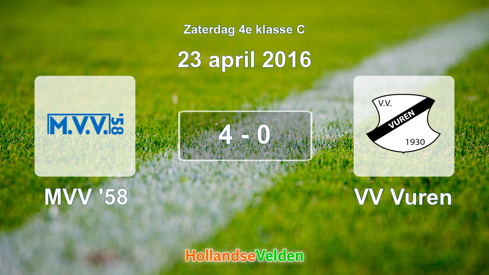 Gespeelde wedstrijd: MVV '58 - VV Vuren 4 - 0 (23 april 2016)
