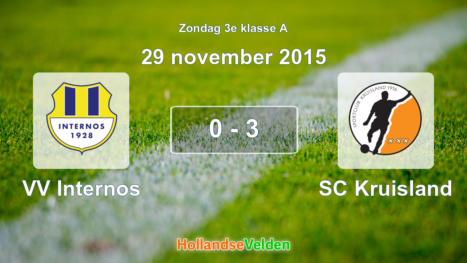 Gespeelde wedstrijd: VV Internos - SC Kruisland 0 - 3 (29 november 2015)