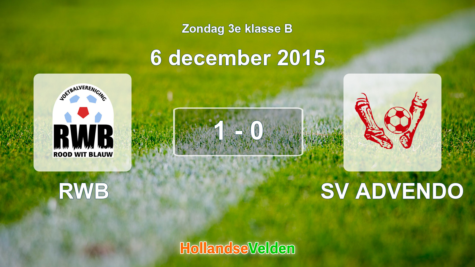 Gespeelde wedstrijd: RWB - SV ADVENDO 1 - 0 (6 december 2015)