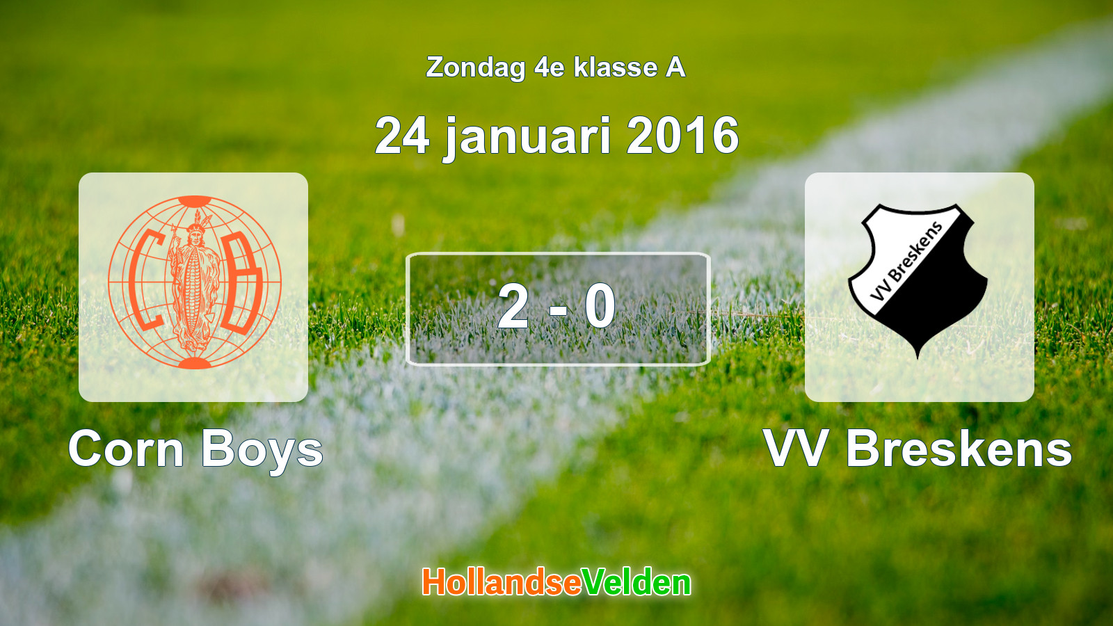 Gespeelde wedstrijd: Corn Boys - VV Breskens 2 - 0 (24 januari 2016)