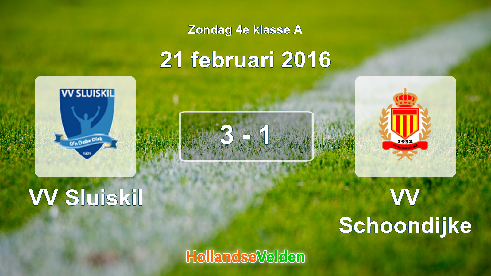 Gespeelde wedstrijd: VV Sluiskil - VV Schoondijke 3 - 1 (21 februari 2016)