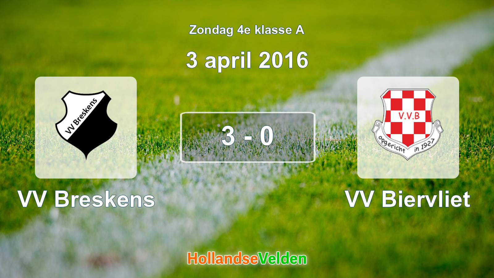 Gespeelde wedstrijd: VV Breskens - VV Biervliet 3 - 0 (3 april 2016)
