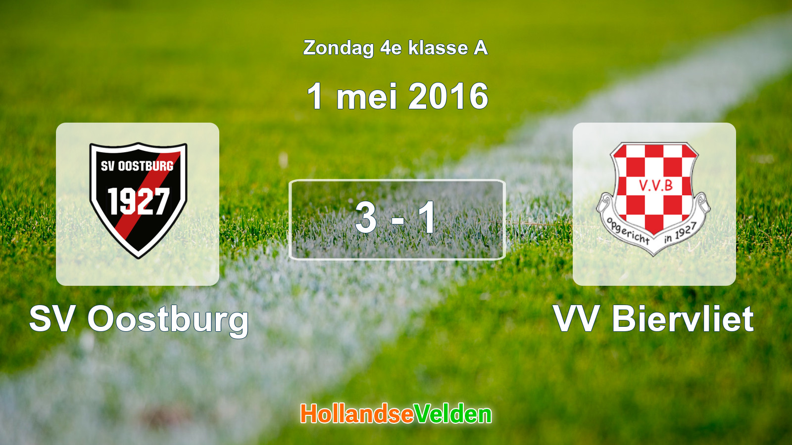 Gespeelde wedstrijd: SV Oostburg - VV Biervliet 3 - 1 (1 mei 2016)