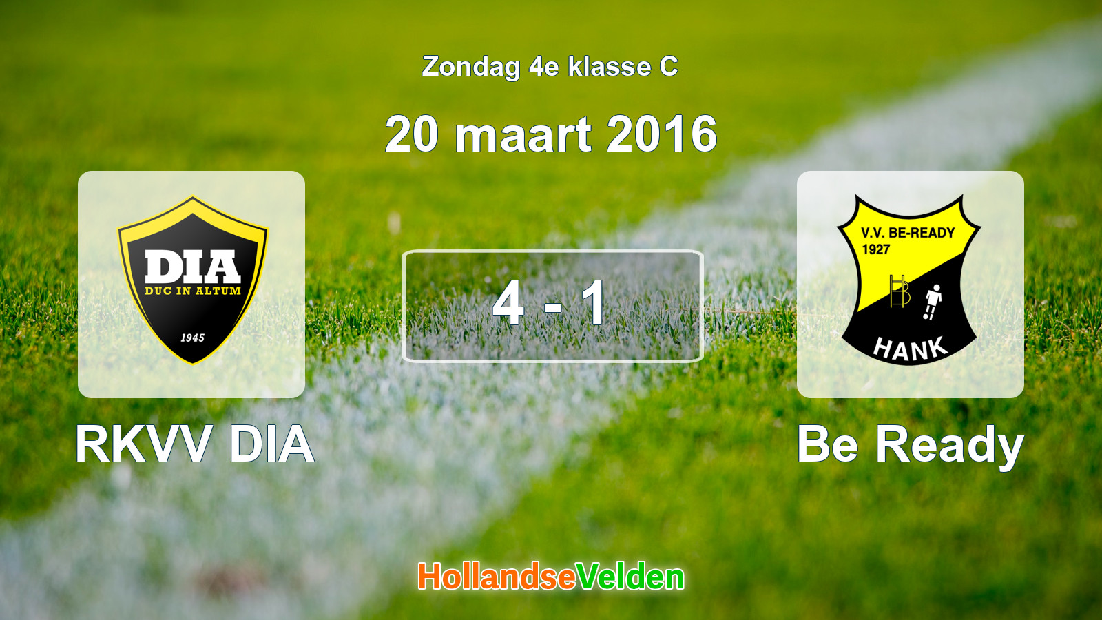 Gespeelde wedstrijd: RKVV DIA - Be Ready 4 - 1 (20 maart 2016)