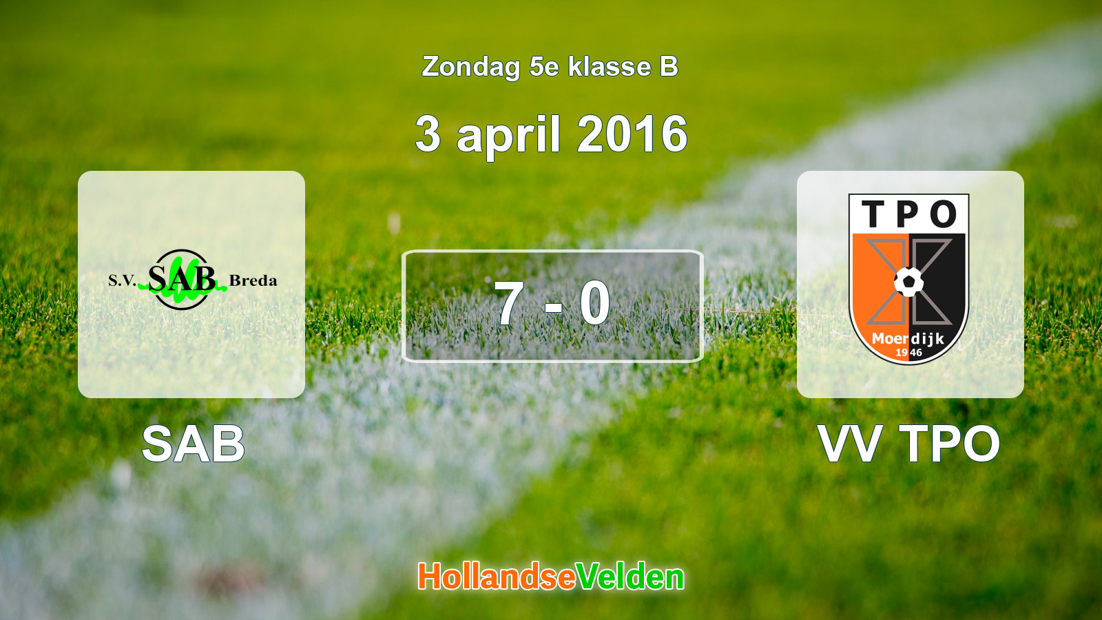 Gespeelde wedstrijd: SAB - VV TPO 7 - 0 (3 april 2016)