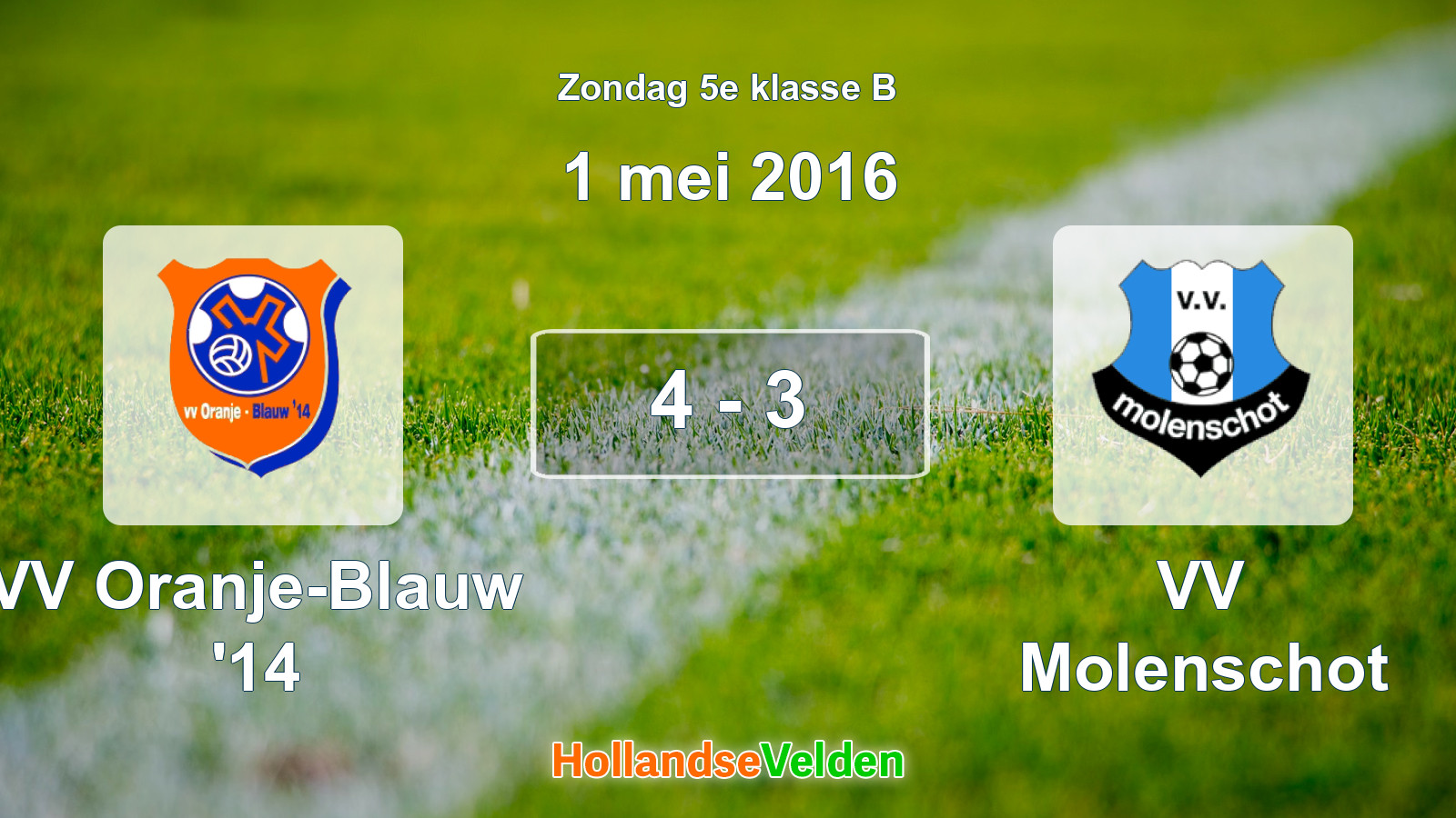 Gespeelde wedstrijd: VV Oranje-Blauw '14 - VV Molenschot 4 - 3 (1 mei 2016)