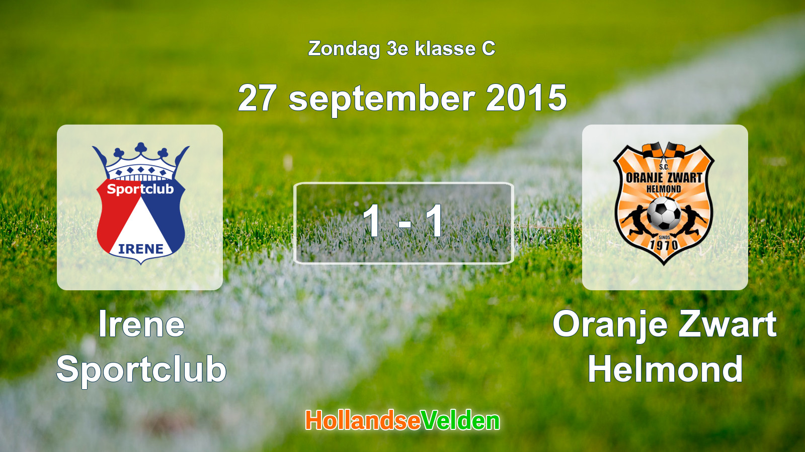 Gespeelde wedstrijd: Irene Sportclub - Oranje Zwart Helmond 1 - 1 (27 september 2015)