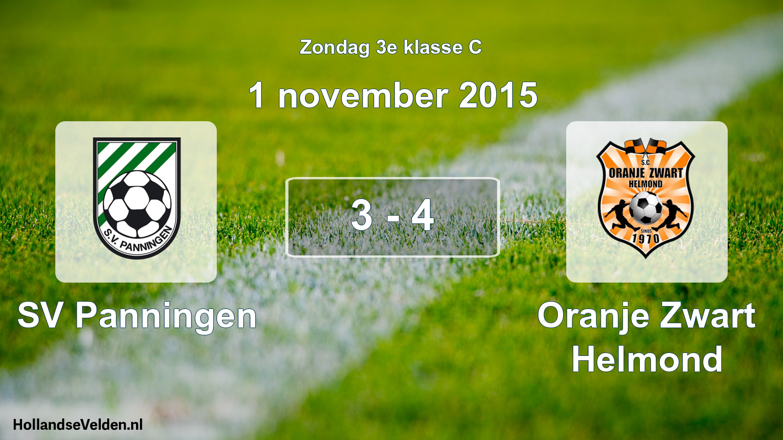Gespeelde wedstrijd: SV Panningen - Oranje Zwart Helmond 3 - 4 (1 november 2015)