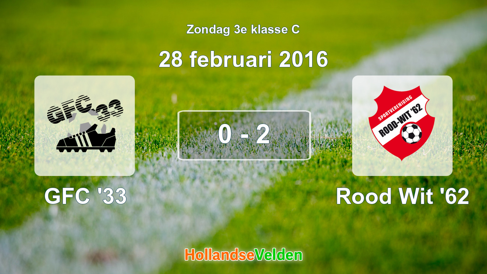 Gespeelde wedstrijd: GFC '33 - Rood Wit '62 0 - 2 (28 februari 2016)
