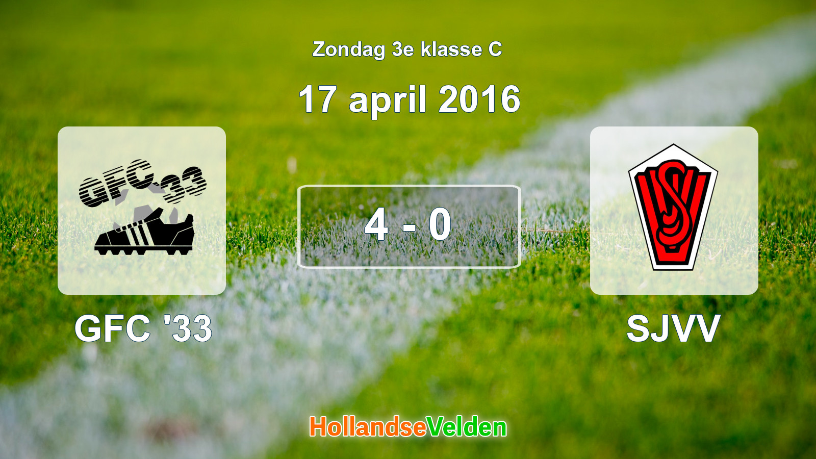 Gespeelde wedstrijd: GFC '33 - SJVV 4 - 0 (17 april 2016)