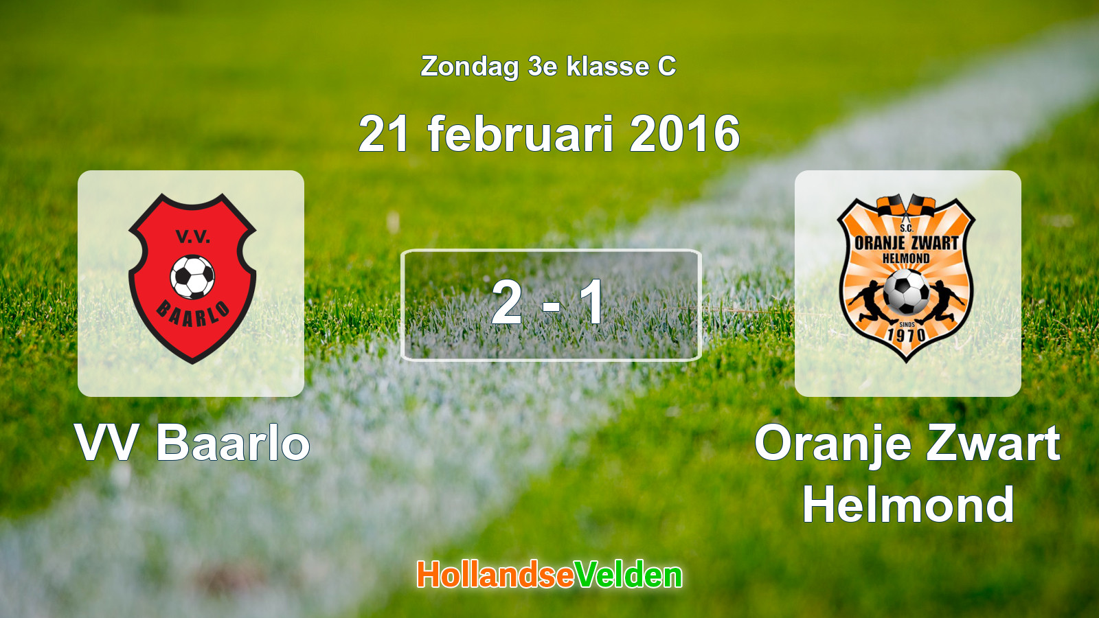Gespeelde wedstrijd: VV Baarlo - Oranje Zwart Helmond 2 - 1 (21 februari 2016)
