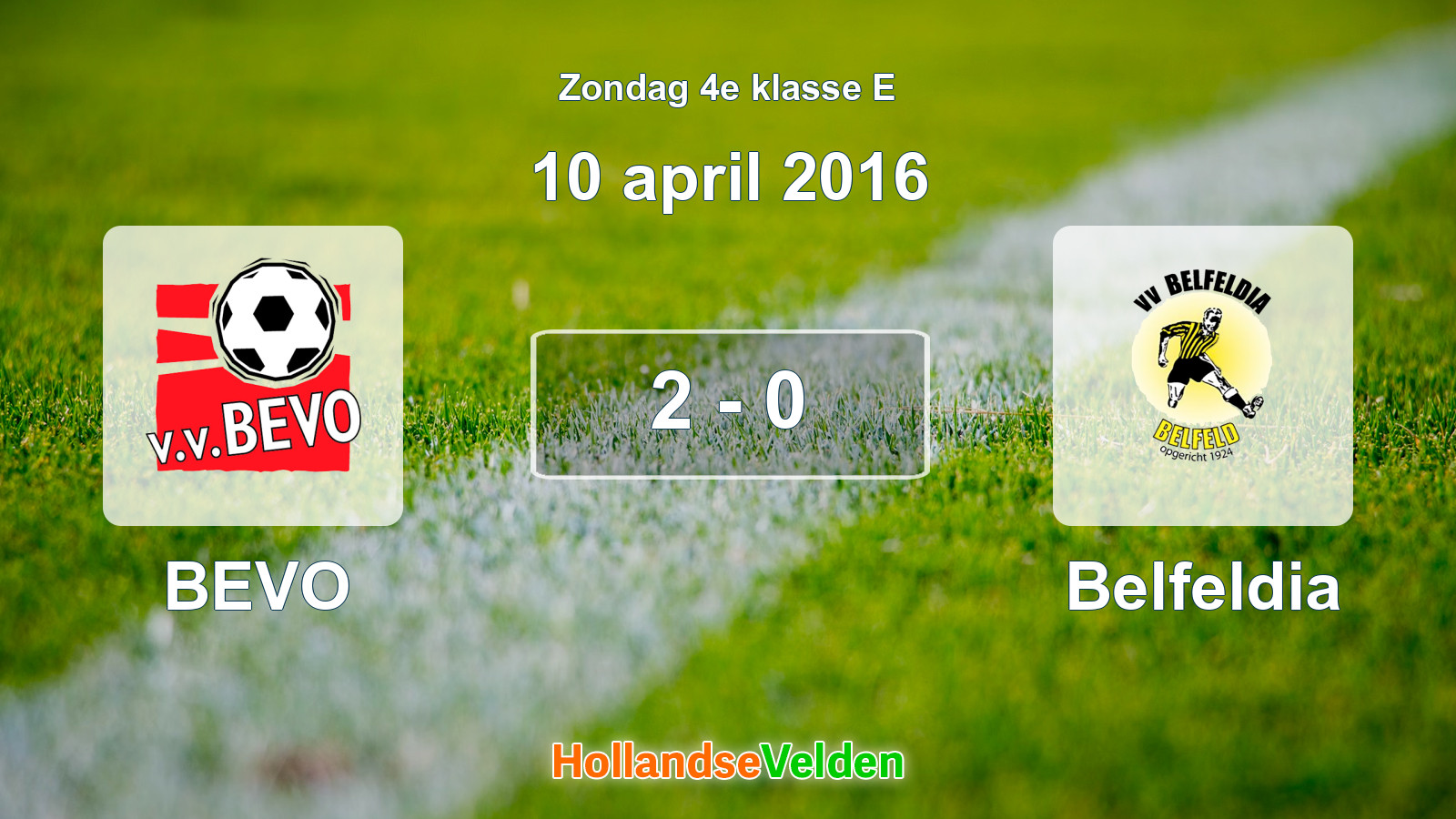 Gespeelde wedstrijd: BEVO - Belfeldia 2 - 0 (10 april 2016)