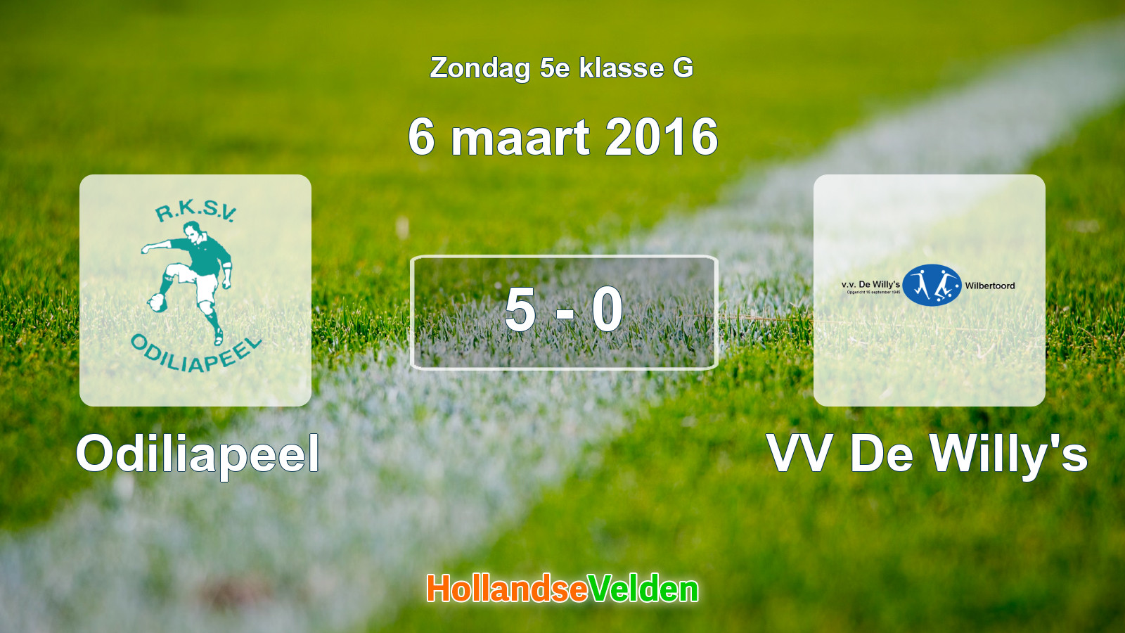 Gespeelde wedstrijd: Odiliapeel - VV De Willy's 5 - 0 (6 maart 2016)