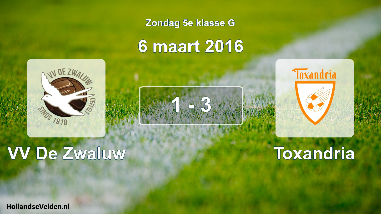 Gespeelde wedstrijd: VV De Zwaluw - Toxandria 1 - 3 (6 maart 2016)