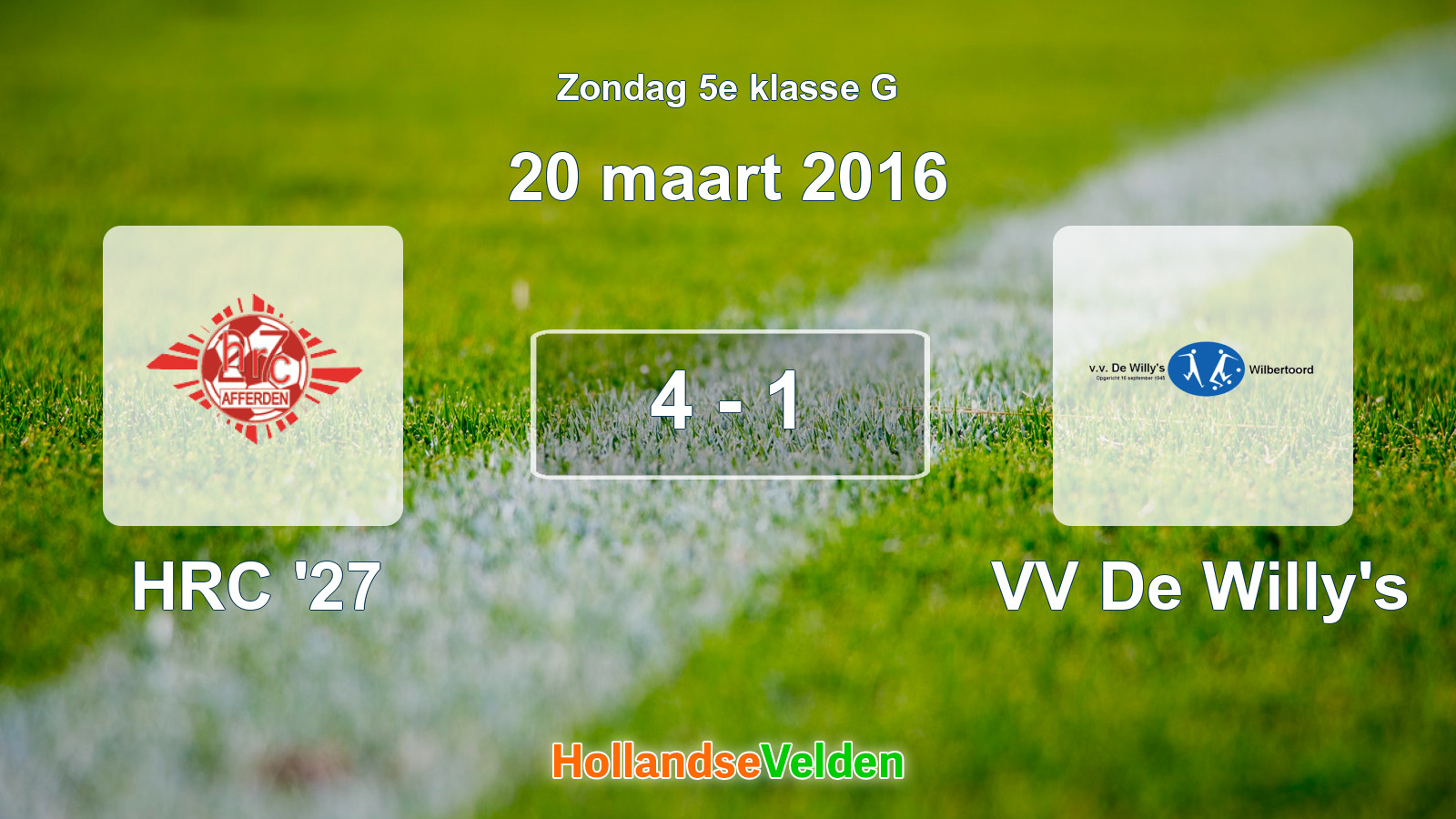 Gespeelde wedstrijd: HRC '27 - VV De Willy's 4 - 1 (20 maart 2016)