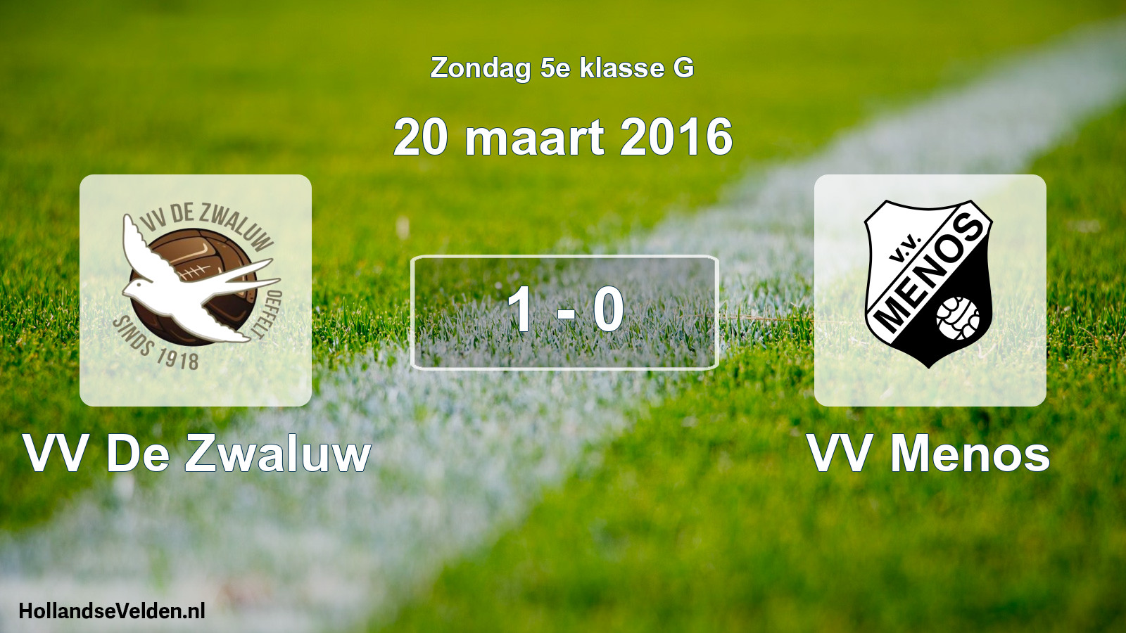 Gespeelde wedstrijd: VV De Zwaluw - VV Menos 1 - 0 (20 maart 2016)