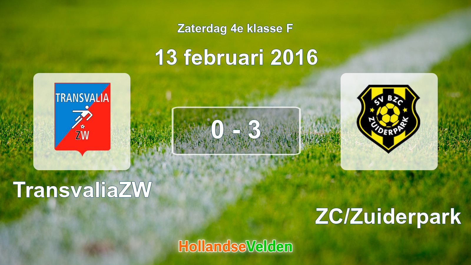 Gespeelde wedstrijd: TransvaliaZW - BZC/Zuiderpark 0 - 3 (13 februari 2016)