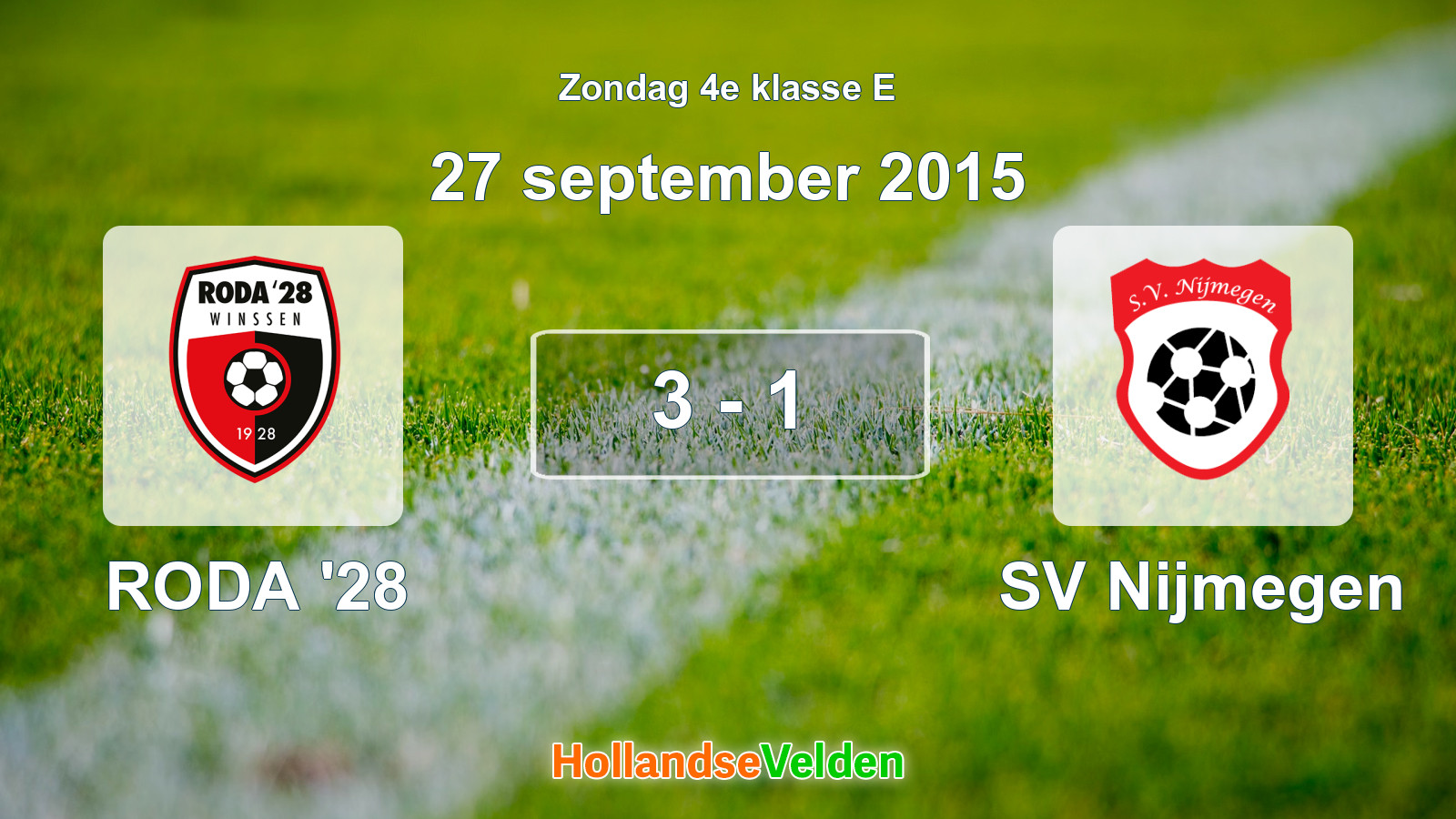 Gespeelde wedstrijd: RODA '28 - SV Nijmegen 3 - 1 (27 september 2015)