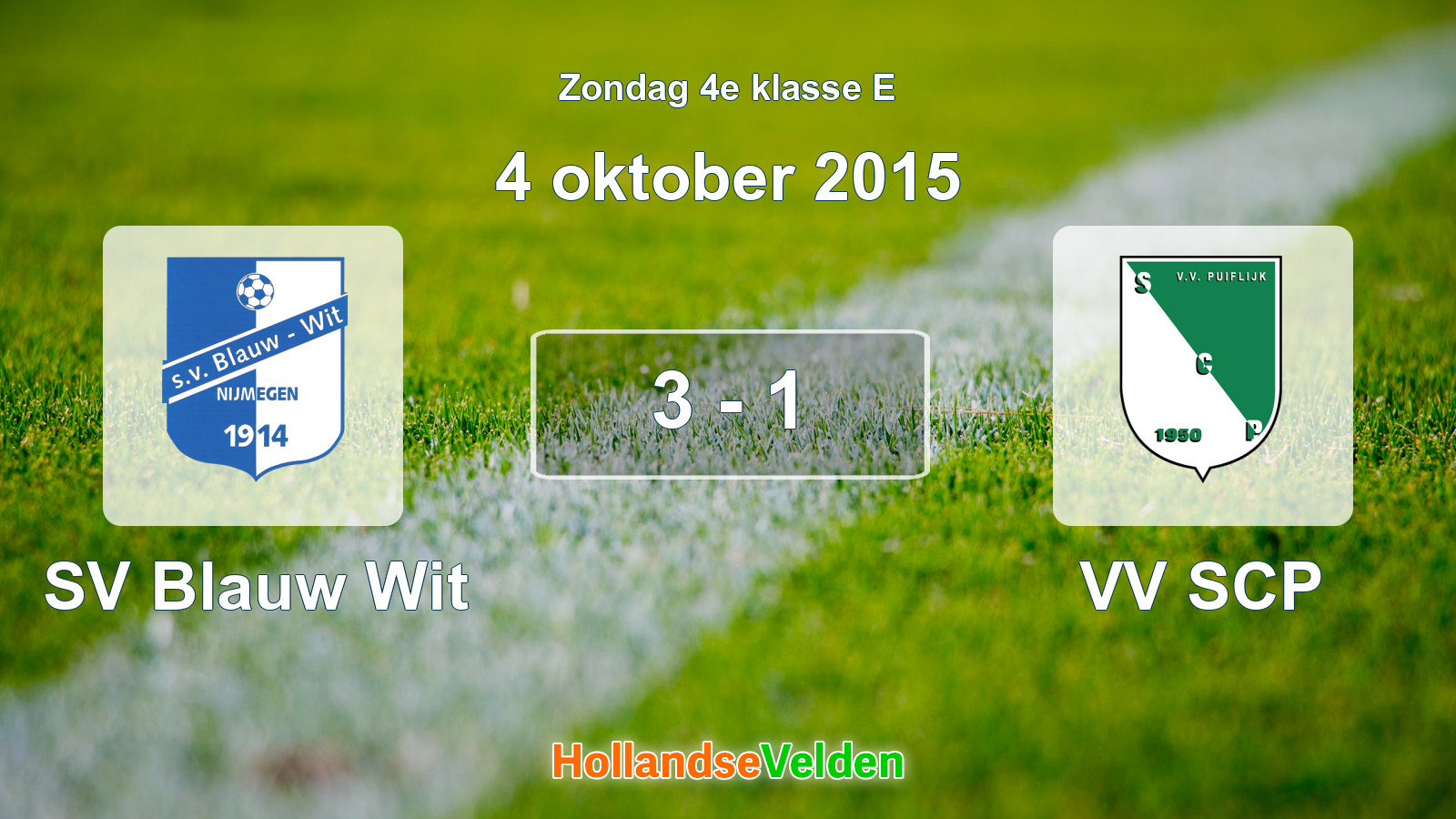 Gespeelde wedstrijd: SV Blauw Wit - VV SCP 3 - 1 (4 oktober 2015)