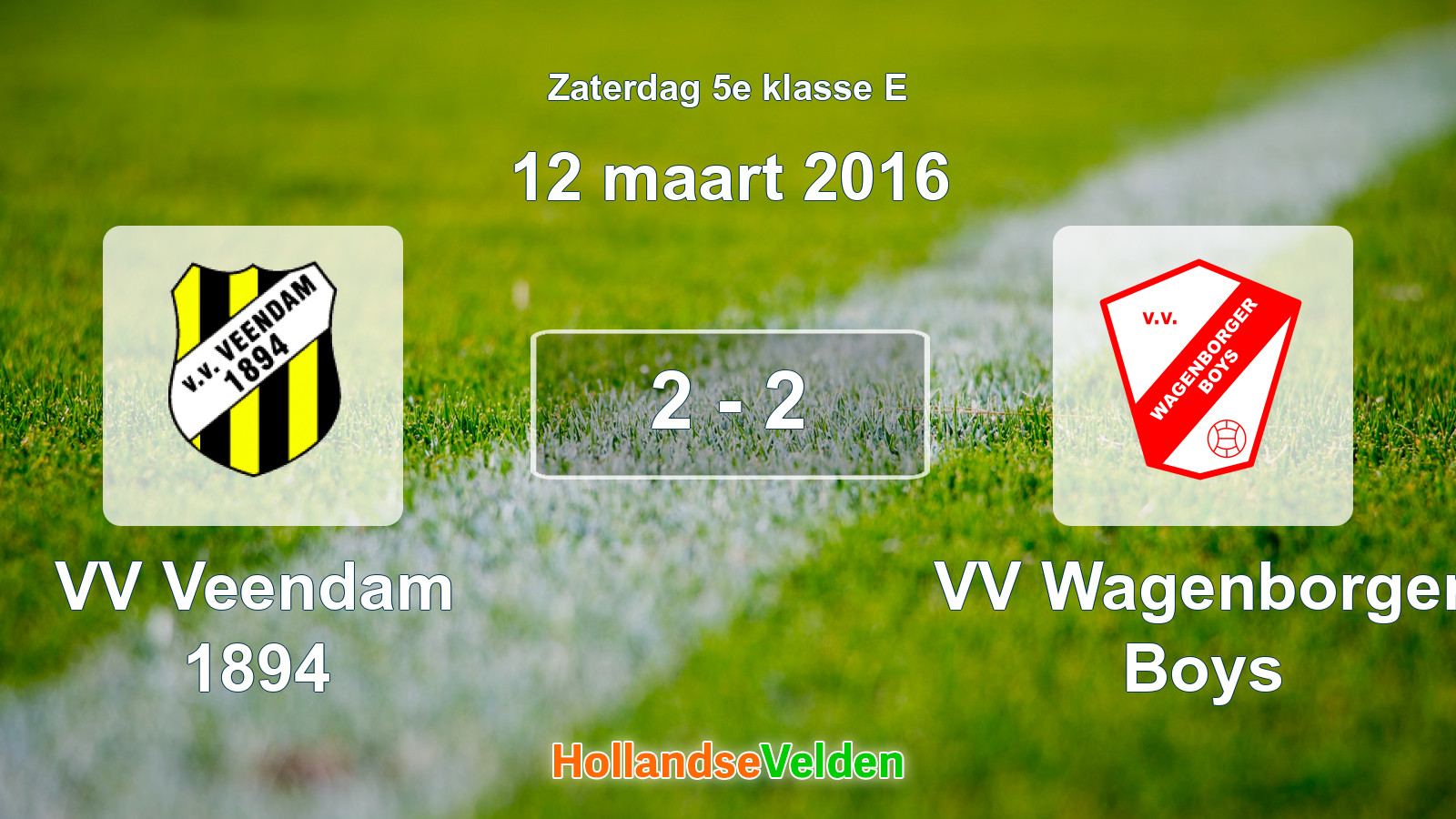Gespeelde wedstrijd: VV Veendam 1894 - VV Wagenborger Boys 2 - 2 (12 maart 2016)