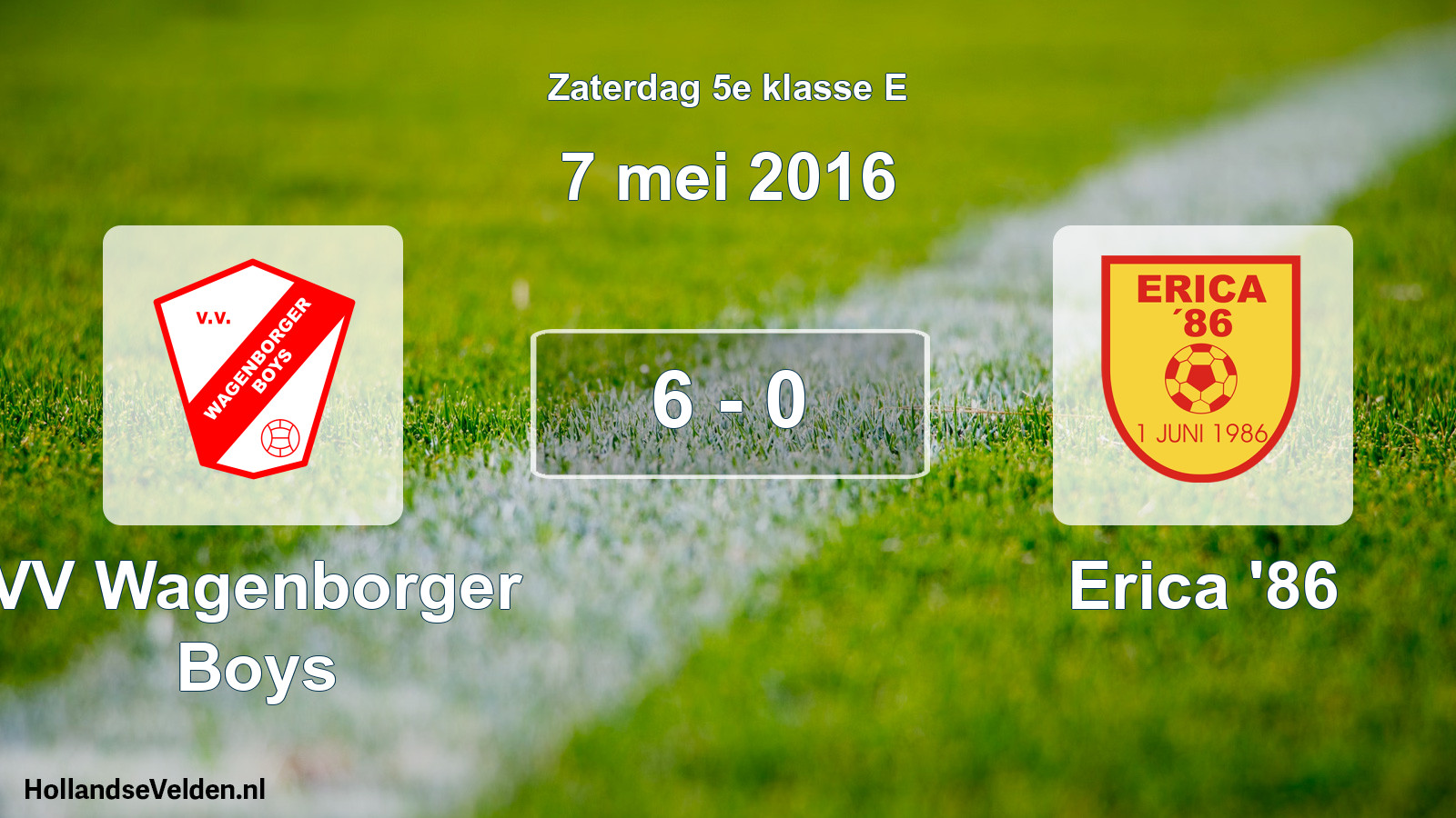 Gespeelde wedstrijd: VV Wagenborger Boys - Erica '86 6 - 0 (7 mei 2016)