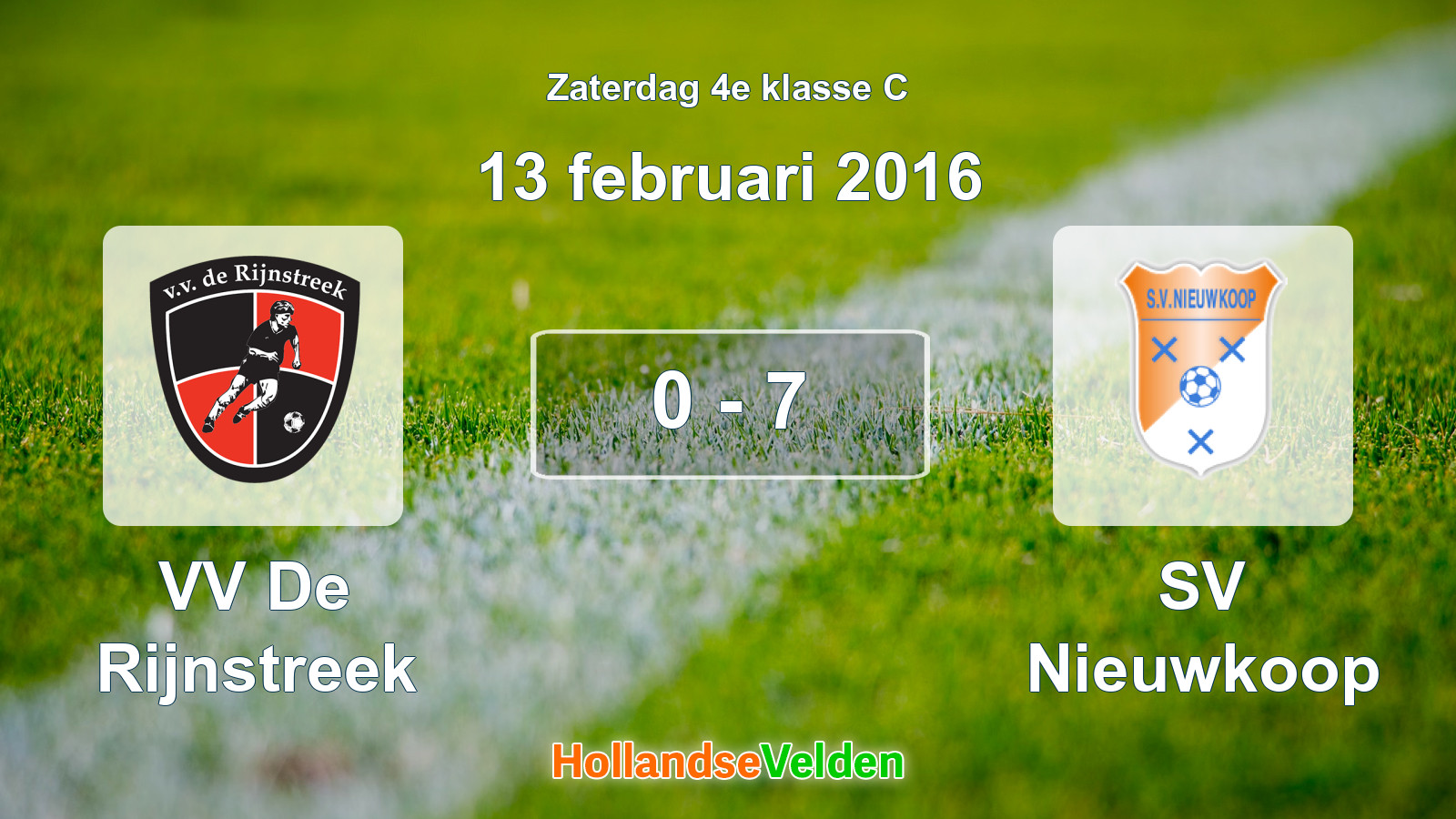 Gespeelde wedstrijd: VV De Rijnstreek - SV Nieuwkoop 0 - 7 (13 februari 2016)