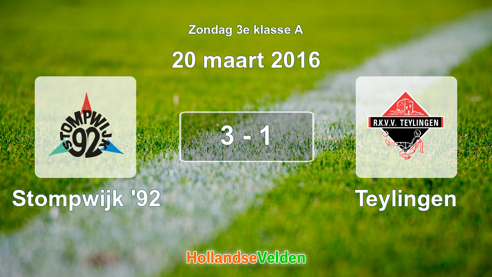 Gespeelde wedstrijd: Stompwijk '92 - Teylingen 3 - 1 (20 maart 2016)