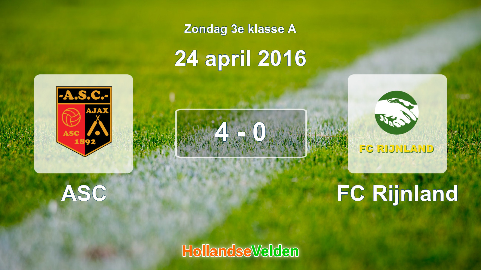 Gespeelde wedstrijd: ASC - FC Rijnland 4 - 0 (24 april 2016)