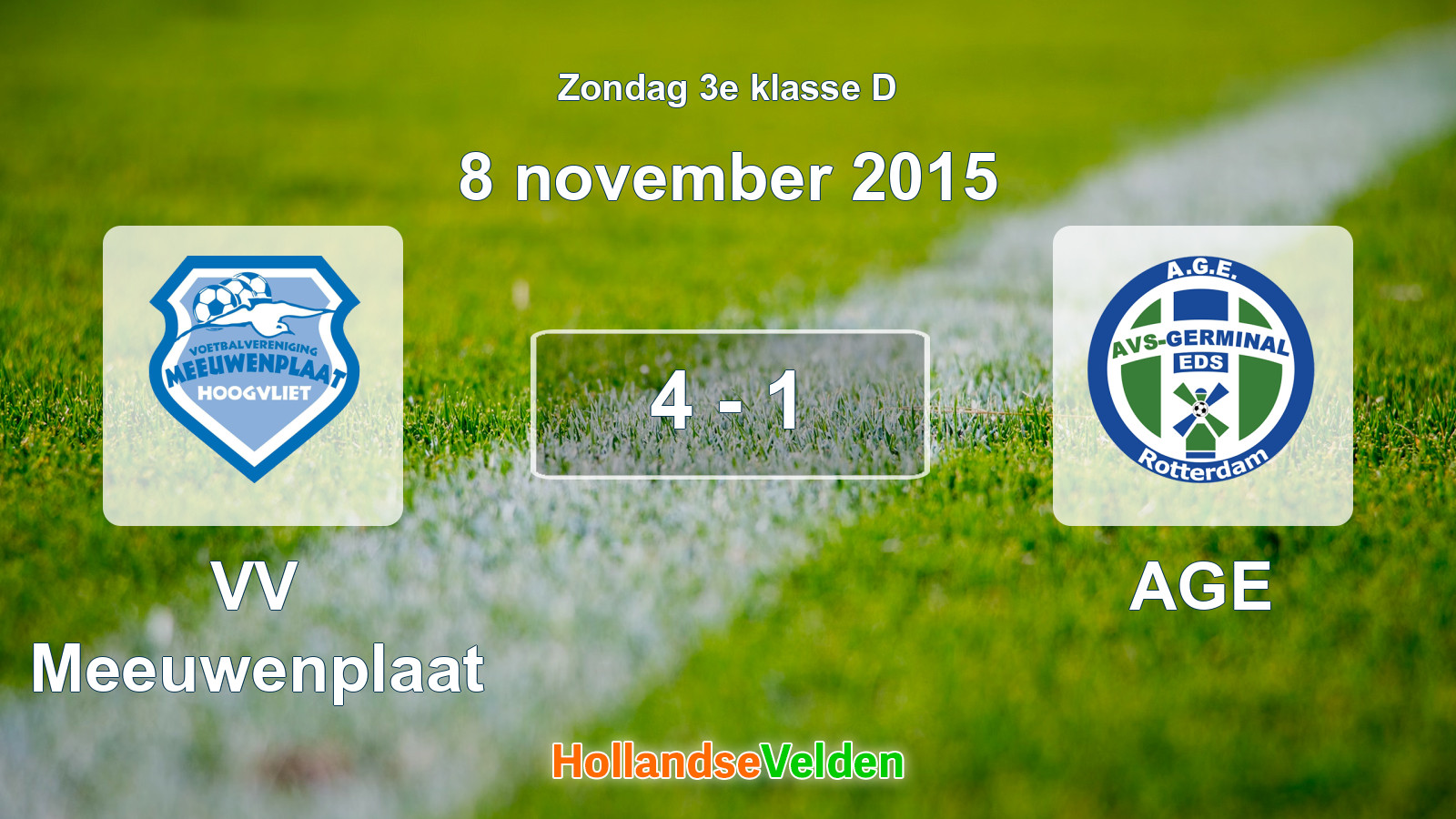 Gespeelde wedstrijd: VV Meeuwenplaat - AGE 4 - 1 (8 november 2015)