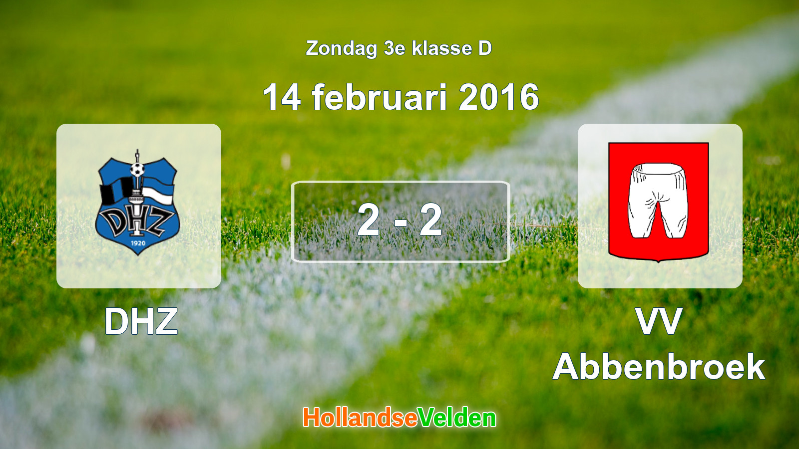Gespeelde wedstrijd: DHZ - VV Abbenbroek 2 - 2 (14 februari 2016)