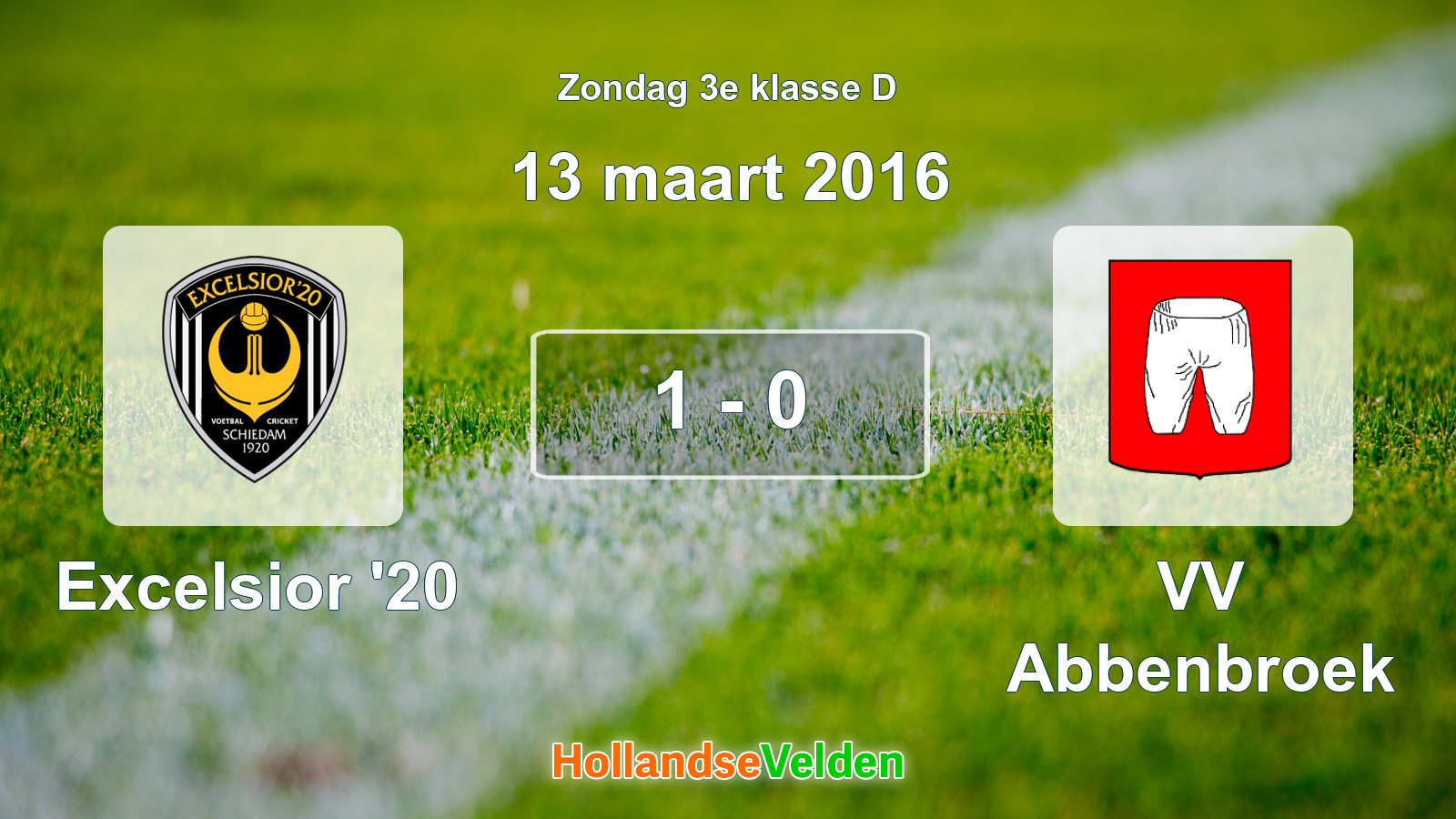 Gespeelde wedstrijd: Excelsior '20 - VV Abbenbroek 1 - 0 (13 maart 2016)