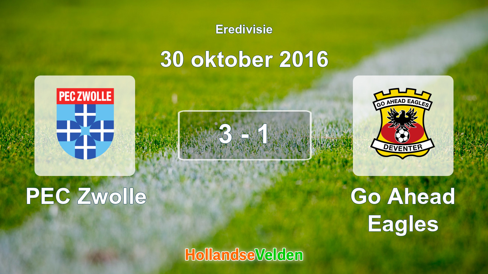 Gespeelde wedstrijd: PEC Zwolle - Go Ahead Eagles 3 - 1 (30 oktober 2016)