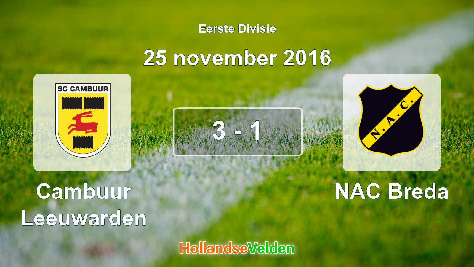 Gespeelde wedstrijd: Cambuur Leeuwarden - NAC Breda 3 - 1 (25 november 2016)