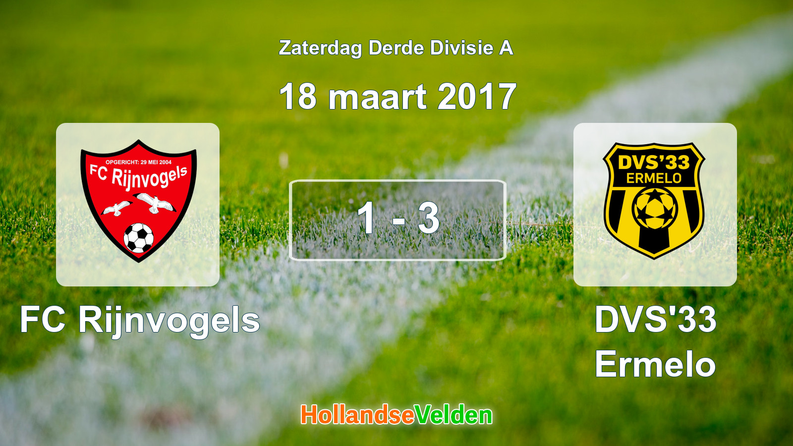 Gespeelde wedstrijd: FC Rijnvogels - DVS'33 Ermelo 1 - 3 (18 maart 2017)